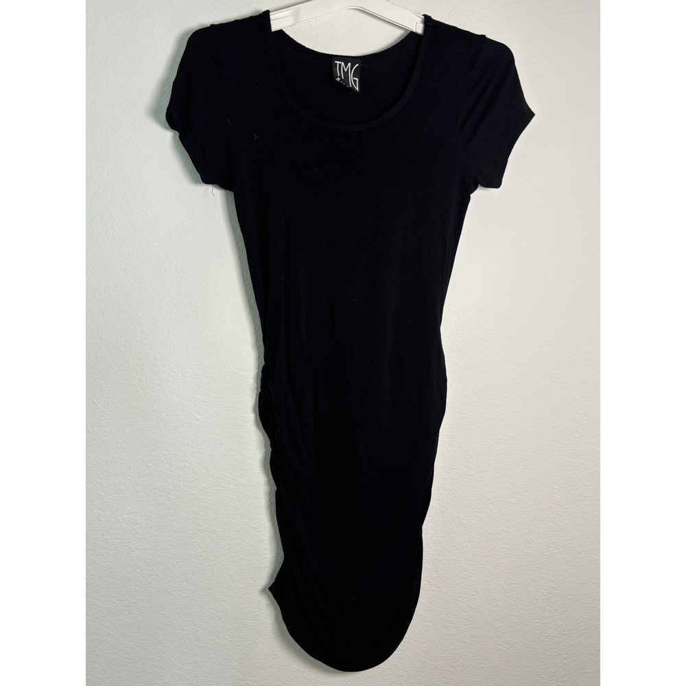 TMG New York Womens Black Ruched Side Bodycon Mini Dress Short Sleeve Scoop Neck